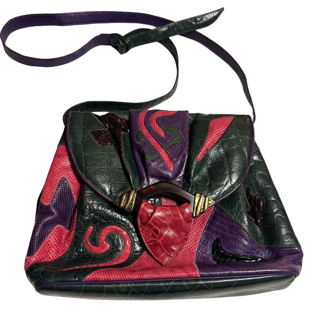 Vintage Sharif Multicolor Patchwork Exotic Leather Shoulder Bag – Rare 80s/90s - Picture 9 of 10